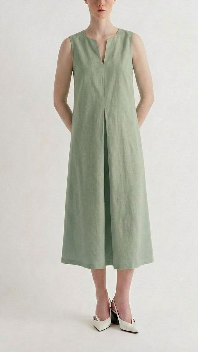 Платье хлопок без рукавов со складкой