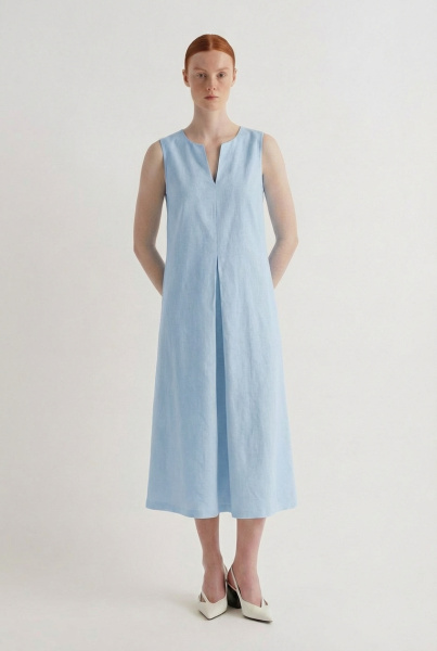 Платье хлопок без рукавов со складкой