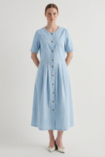 Платье хлопок на пуговицах с юбкой в складку