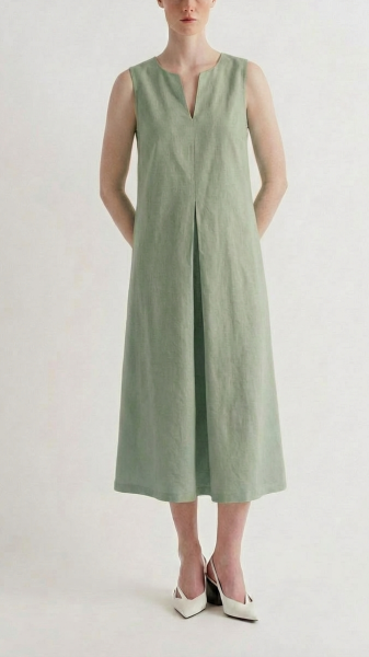 Платье хлопок без рукавов со складкой