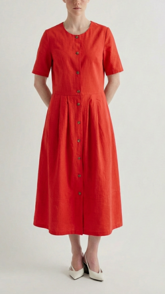 Платье хлопок на пуговицах с юбкой в складку