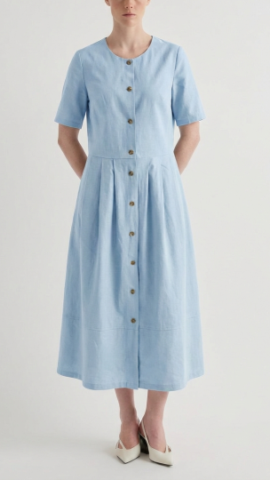 Платье хлопок на пуговицах с юбкой в складку
