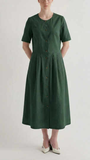 Платье хлопок на пуговицах с юбкой в складку